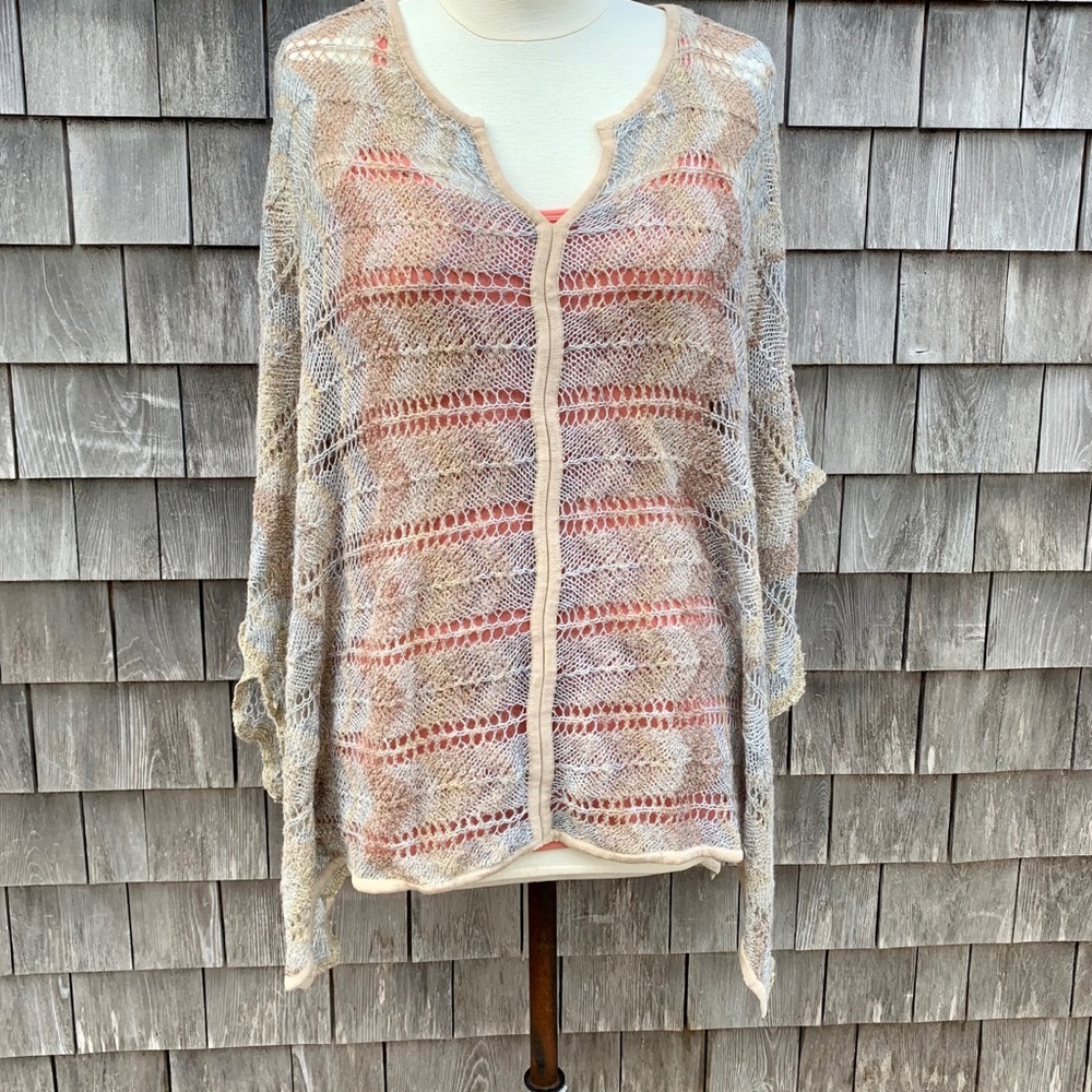 Sigrid Olsen knit poncho XL/1X NWOT ivory grey tan